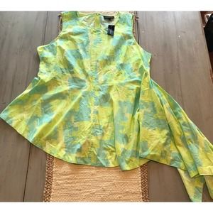 Lane Bryant Green Blue White Assymetrical Gathered Tank Top Sz 20 Zip Back